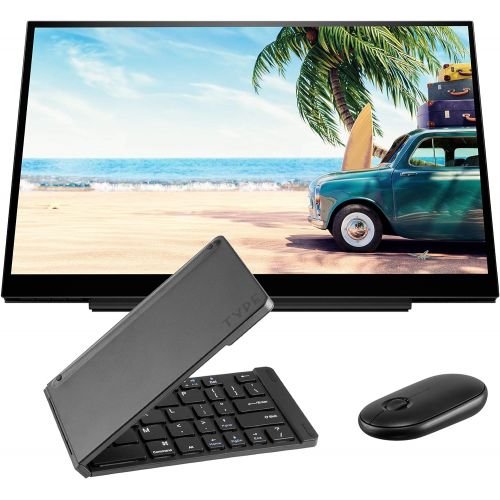 에이치피 HP S14 FHD (1920 x 1080) Portable Travel Monitor Bundle with USB Type-C, Black Matte Bluetooth Folding Wireless Keyboard, and Black Pebble M355 Bluetooth Wireless Mouse