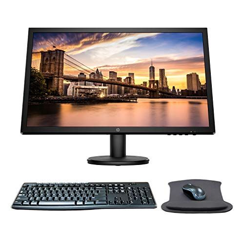 에이치피 HP V24 24 Inch FHD LED-Backlit LCD Monitor Bundle with HDMI, FreeSync, MK270 Wireless Keyboard and Mouse Combo, Gel Pad