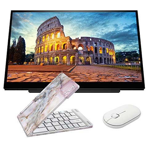 에이치피 HP S14 FHD (1920 x 1080) Portable Travel Monitor Bundle with USB Type-C, Pink Gemstone Bluetooth Folding Wireless Keyboard, and White Pebble M350 Bluetooth Wireless Mouse