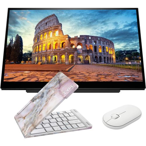 에이치피 HP S14 FHD (1920 x 1080) Portable Travel Monitor Bundle with USB Type-C, Pink Gemstone Bluetooth Folding Wireless Keyboard, and White Pebble M350 Bluetooth Wireless Mouse