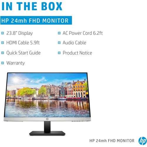 에이치피 HP 24mh FHD Monitor - Computer Monitor with 23.8-Inch IPS Display (1080p) - Built-In Speakers and VESA Mounting - Height/Tilt Adjustment for Ergonomic Viewing - HDMI and DisplayPor