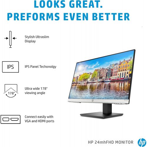 에이치피 HP 24mh FHD Monitor - Computer Monitor with 23.8-Inch IPS Display (1080p) - Built-In Speakers and VESA Mounting - Height/Tilt Adjustment for Ergonomic Viewing - HDMI and DisplayPor