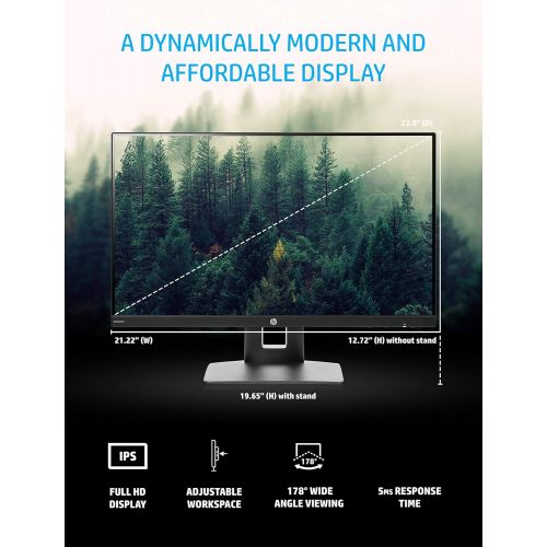 에이치피 HP VH240a 23.8-Inch Full HD 1080p IPS LED Monitor with Built-In Speakers and VESA Mounting, Rotating Portrait & Landscape, Tilt, and HDMI & VGA Ports (1KL30AA) - Black