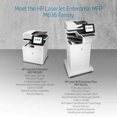 에이치피 HP LaserJet Enterprise Flow MFP M636z Monochrome Multifunction Printer with High-Capacity Input Feeder, Wheeled Stand and 3-bin Stapler/Stacker (7PT01A)