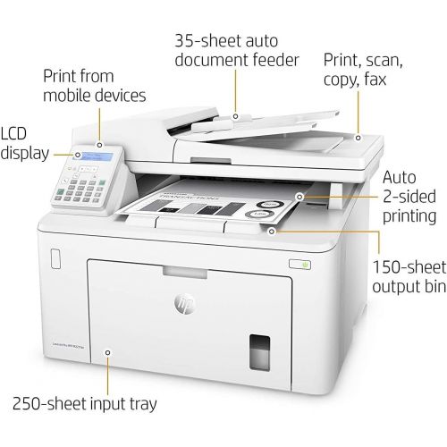 에이치피 HP Laserjet Pro M227fdn Monochrome All in One Laser Printer, Auto 2-Sided Printing, Mobile Print, Copy&Fax&Print&Scan, 2 LCD Display, 1200 x 1200 DPI, 30ppm, Ethernet Only, with Pr