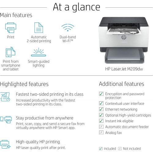 에이치피 HP LaserJet M209dwe Wireless Monochrome Printer with built-in Ethernet & fast 2-sided printing, HP+ and bonus 6 months Instant Ink (6GW62E)