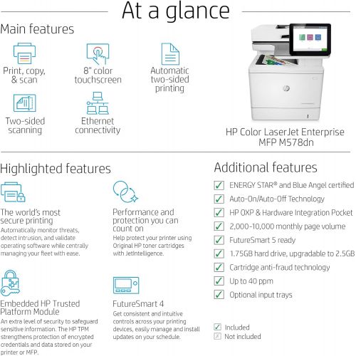 에이치피 HP Color LaserJet Enterprise Multifunction M578dn Duplex Printer (7ZU85A)