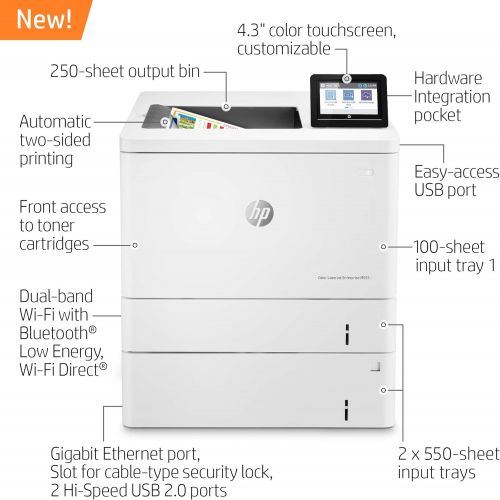 에이치피 HP Color LaserJet Enterprise M555x Duplex Printer with Extra Paper Tray (7ZU79A)