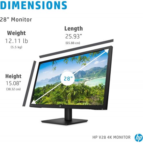 에이치피 HP V28 4K Monitor - Computer Monitor with 28-inch Diagonal Display, 3840 x 2160 at 60 Hz, and 1ms Response Time - AMD Freesync Technology - Dual HDMI and DisplayPort - Low Blue Lig