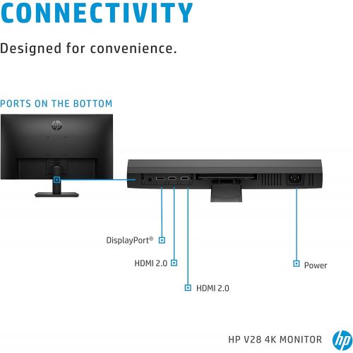 에이치피 HP V28 4K Monitor - Computer Monitor with 28-inch Diagonal Display, 3840 x 2160 at 60 Hz, and 1ms Response Time - AMD Freesync Technology - Dual HDMI and DisplayPort - Low Blue Lig