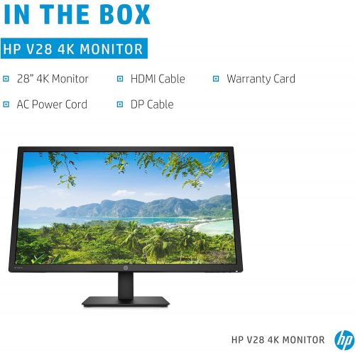 에이치피 HP V28 4K Monitor - Computer Monitor with 28-inch Diagonal Display, 3840 x 2160 at 60 Hz, and 1ms Response Time - AMD Freesync Technology - Dual HDMI and DisplayPort - Low Blue Lig