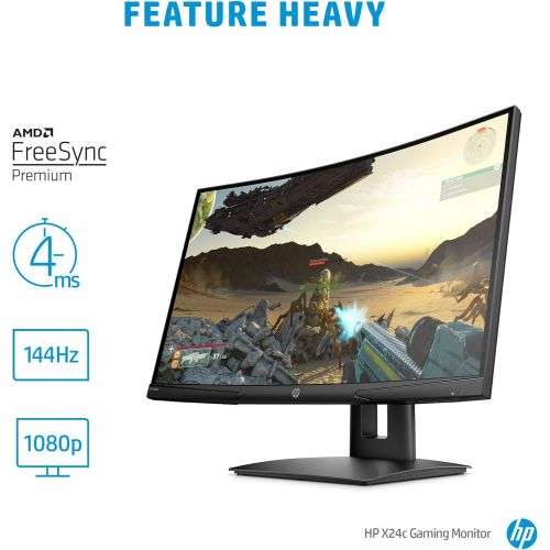 에이치피 HP X24c Gaming Monitor 1500R Curved Gaming Monitor in FHD Resolution with 144Hz Refresh Rate and AMD FreeSync Premium (9EK40AA) Black