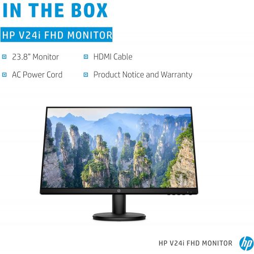 에이치피 HP V24i FHD Monitor 23.8-inch Diagonal Full HD Computer Monitor with IPS Panel and 3-Sided Micro Edge Design Low Blue Light Screen with HDMI and VGA Ports (9RV15AA#ABA)