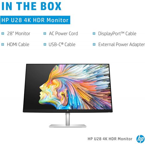 에이치피 HP U28 4k HDR Monitor - Computer Monitor for Content Creators with IPS Panel, HDR, and USB-C Port - Wide Screen 28-inch 4k Monitor with Factory Color Calibration and 65w Laptop Doc