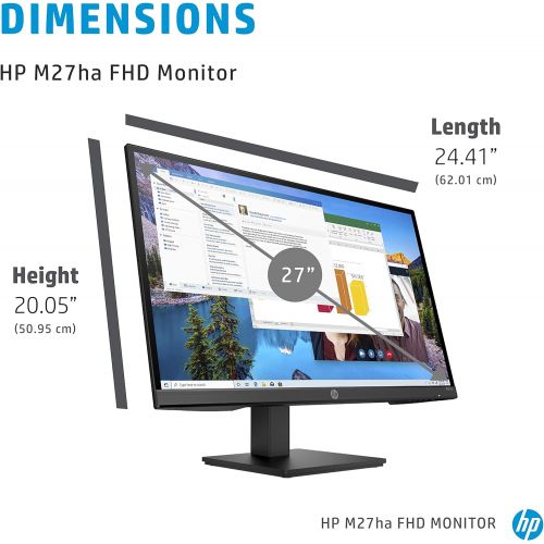 에이치피 HP M27ha FHD Monitor - Full HD Monitor (1920 x 1080p) - IPS Panel and Built-in Audio - VESA Compatible 27-inch Monitor Designed for Comfortable Viewing with Height and Pivot Adjust