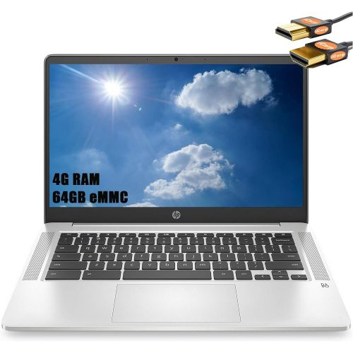 에이치피 HP 14 Pentium Chromebook Laptop 14 HD SVA Display Intel Quad-Core Pentium Silver N5000 4GB DDR4 64GB eMMC Type-C B&O Play Webcam HP Fast Charge Chrome OS + HDMI Cable