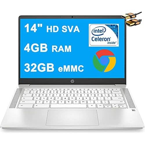 에이치피 HP Flagship 14 Chromebook Laptop Computer 14 HD SVA Anti-Glare Display Intel Celeron N4000 Processor 4GB DDR4 32GB eMMC B&O Backlit Keyboard WiFi Webcam Chrome OS (White) + HDMI Ca