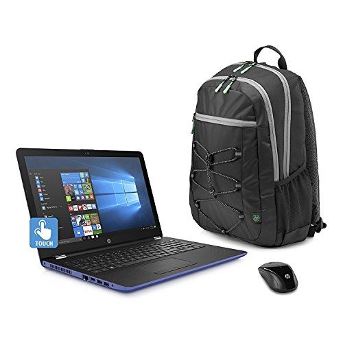 에이치피 2018 HP Marine Blue Laptop Bundle, 15.6 HD Touchsceen AMD Quad-Core A12-9720P APU 3.6 GHz 8GB RAM 1TB HDD Radeon R7 DVD Windows 10, Wireless Mouse and Backpack