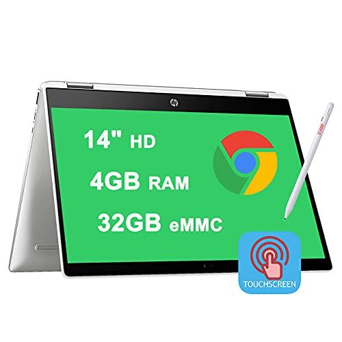 에이치피 HP Chromebook x360 2 in 1 Laptop 14 HD Touchscreen Intel Celeron N4000 4GB DDR4 32GB eMMC Intel UHD Graphics 600 USB-C B&O ChromeOS + Pen