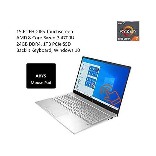 에이치피 HP Pavilion 15.6” FHD IPS Touchscreen Laptop, AMD 8-Core Ryzen 7 4700U Processor, 24GB DDR4, 1TB PCIe NVMe SSD, Wi-Fi 6, Bluetooth, Backlit Keyboard, Webcam, USB Type-C, Windows 10