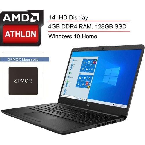 에이치피 HP 14 14.0 Laptop Computer/ AMD Athlon Silver 3050U Up to 3.2GHz (Beats i3-7130u)/ 4GB DDR4 RAM/ 128GB SSD/ Webcam/ Type-C/ Microphones/ Black/ Online Class Ready/ Windows 10 Home