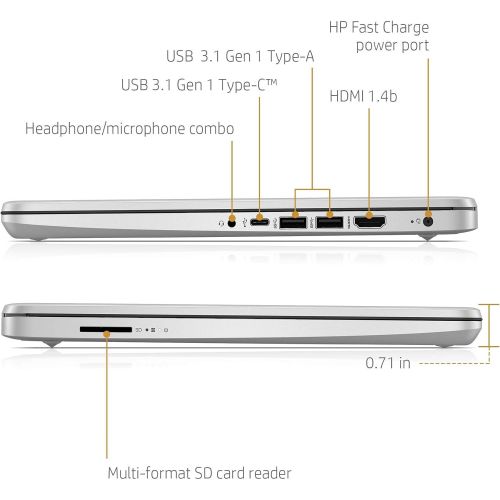 에이치피 HP 14 Thin & Light High Performance Laptop, HD Micro-Edge Display, 10th Gen Intel Dual-Core i3-1005G1 ( i5-7200U) 8GB RAM 128GB M2 SSD Type-C Webcam Win 10 (Silver) + HDMI Cable