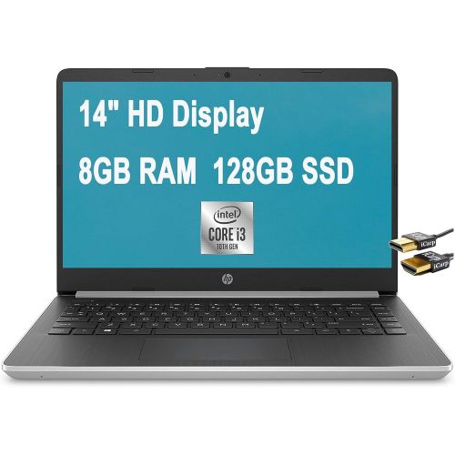 에이치피 HP 14 Thin & Light High Performance Laptop, HD Micro-Edge Display, 10th Gen Intel Dual-Core i3-1005G1 ( i5-7200U) 8GB RAM 128GB M2 SSD Type-C Webcam Win 10 (Silver) + HDMI Cable