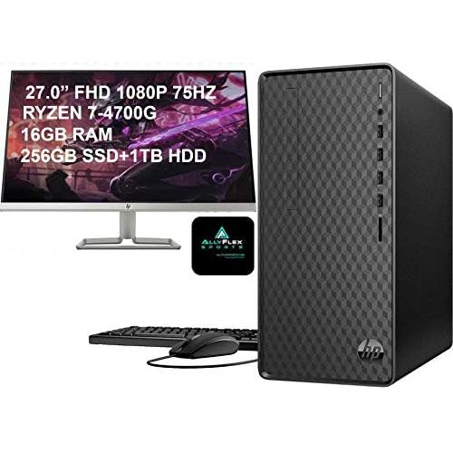 에이치피 2021 Newest HP Business Desktop and Monitor Bundle, AMD 8-Core Ryzen 7 4700G(up to 4.4Ghz, Beat i7-10700K), 16GB RAM, 256GB SSD+1TB HDD, HP 75Hz 27 Widescreen IPS LED FHD Monitor+A