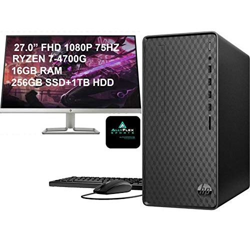 에이치피 2021 Newest HP Business Desktop and Monitor Bundle, AMD 8-Core Ryzen 7 4700G(up to 4.4Ghz, Beat i7-10700K), 16GB RAM, 256GB SSD+1TB HDD, HP 75Hz 27 Widescreen IPS LED FHD Monitor+A
