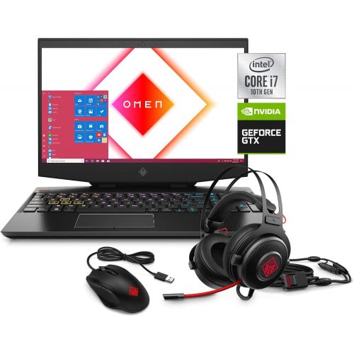 에이치피 HP OMEN 15.6 FHD IPS Premium Gaming Laptop Intel Core i7-10750H 16GB RAM 512GBSSD +1TBHDD NVIDIA GeForce GTX 1660 Ti Backlit Keyboard Windows 10 with Mouse and Headset Bundle