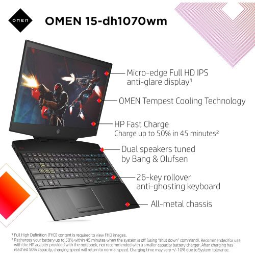 에이치피 HP OMEN 15.6 FHD IPS Premium Gaming Laptop Intel Core i7-10750H 16GB RAM 512GBSSD +1TBHDD NVIDIA GeForce GTX 1660 Ti Backlit Keyboard Windows 10 with Mouse and Headset Bundle