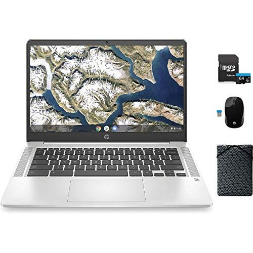에이치피 HP Chromebook Laptop, 14 FHD Screen, Intel Celeron N4020 Processor, 4GB RAM,64GB eMMC, Webcam, Microphone, WiFi, Bluetooth,OnlineClass/Zoom Meeting Ready, Sleeve,Wireless Mouse,64G
