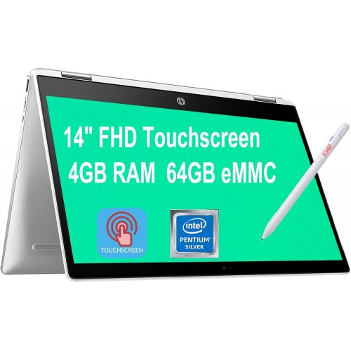 에이치피 Flagship 2021 HP Chromebook x360 14 2 in 1 Laptop 14 FHD Touchscreen Display Intel Quad-Core Pentium Silver N5000 4GB DDR4 64GB eMMC USB-C B&O Chrome OS + Pen