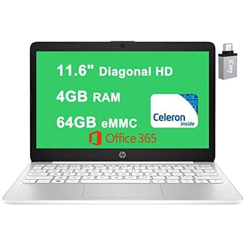 에이치피 2020 Flagship HP Stream 11 Laptop Computer 11.6 Diagonal HD SVA Anti-Glare Display Intel Celeron N4000 4GB RAM 64GB eMMC USB-C HDMI Office 365 Win10 White + USB-C Adapter