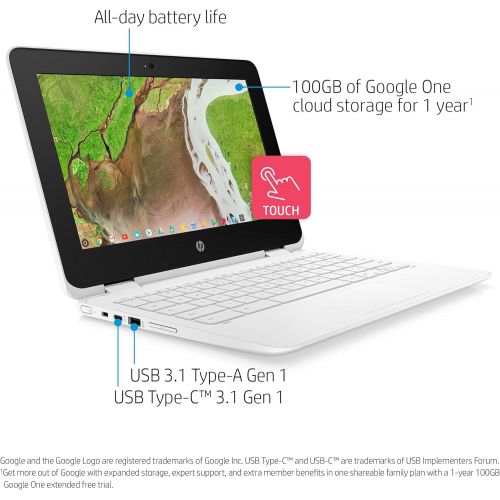 에이치피 HP Chromebook x360 11-inch Laptop with 360-degree Hinge, Intel Celeron N3350 Processor, 4 GB RAM, 32 GB eMMC Storage, Chrome OS (11-ae110nr, Snow White)