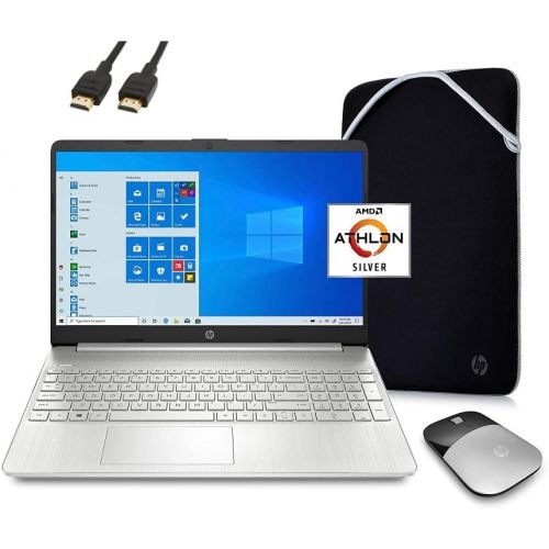 에이치피 HP 2021 Premium 15.6 HD Laptop Computer, 2 Core AMD Athlon Silver 3050U 2.3 GHz, 8GB RAM, 128GB SSD, Webcam, Bluetooth, Wi-Fi, HDMI, Windows 10 S, Silver, Wireless Mouse, Sleeve, R