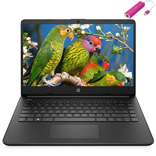 에이치피 HP 14 Laptop Computer, AMD Athlon Gold 3150U up to 3.3GHz, 4GB DDR4 RAM, 128GB SSD, 802.11AC WiFi, Bluetooth 5.0, Webcam, HDMI, Type-C, Black, Windows 10 S, Type-C HUB