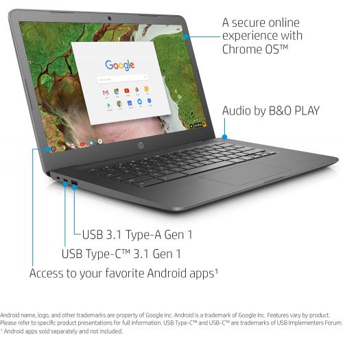 에이치피 HP Chromebook 14-inch Laptop with 180-Degree Hinge, Intel Celeron N3350 Processor, 4 GB RAM, 16 GB eMMC Storage, Chrome OS (14-ca020nr, Gray)