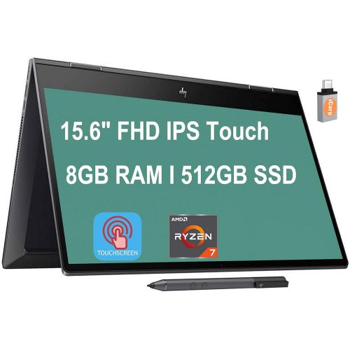 에이치피 HP Envy X360 2 in 1 15 Laptop 15.6?FHD IPS Touchscreen AMD 8-Core Ryzen 7 4700U (Beats i7-10510U) 8GB RAM 512GB SSD Backlit Fingerprint HDMI B&O HP Pen Win10 Pro + USB-C Adapter