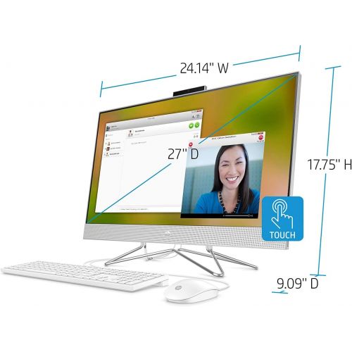 에이치피 HP 27 All in One Desktop Computer 27?FHD IPS Touchscreen Display AMD Hexa-Core Ryzen 5 4500U (Beats i7-8550U) 32GB DDR4 512GB SSD Keyboard Mouse Webcam Win 10 + HDMI Cable