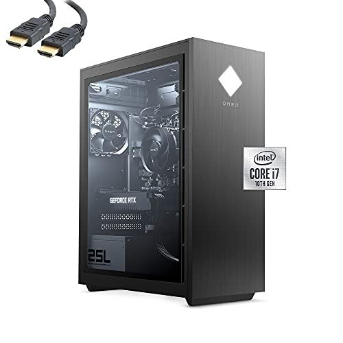 에이치피 HP OMEN 25L Gaming Desktop PC, RTX 2060 Super Graphics Card, Intel Core i7-10700F Processor, 16GB RAM, 512GB SSD, Windows 10 Home w/Tivdio Accessory