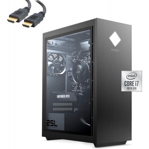 에이치피 HP OMEN 25L Gaming Desktop PC, RTX 2060 Super Graphics Card, Intel Core i7-10700F Processor, 16GB RAM, 512GB SSD, Windows 10 Home w/Tivdio Accessory