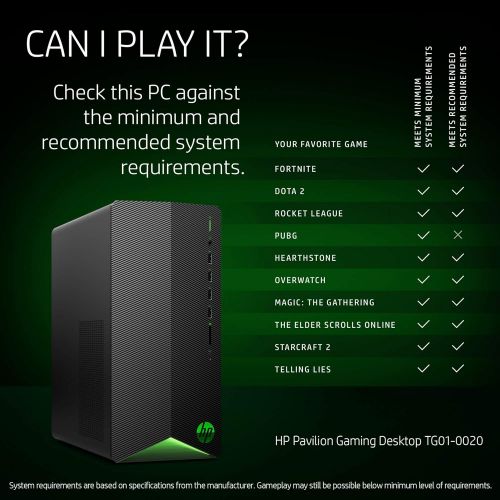 에이치피 HP Pavilion Gaming Desktop Computer, 9th Generation Intel Core i5-9400F Processor, NVIDIA GeForce GTX 1650 4 GB, 8 GB RAM, 256 GB SSD, Windows 10 Home (TG01-0020, Black)