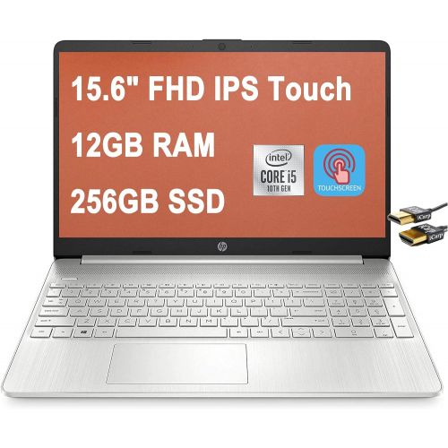 에이치피 HP 15 Premium Laptop Computer 15.6 FHD IPS Touchscreen Display 10th Gen Intel Quad-Core i5-1035G1 (Beats i7-8550U) 12GB DDR4 256GB SSD WiFi Webcam Win 10 + HDMI Cable