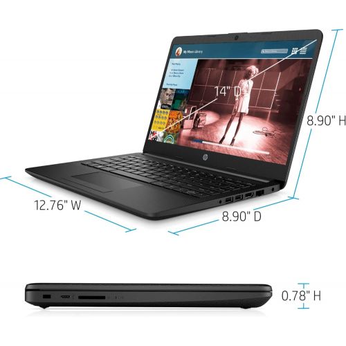 에이치피 2020 HP Premium 14 inch HD Laptop, AMD Athlon Silver 3050U (Beat i5-7200U), up to 3.2GHz, 8GB RAM, 128GB SSD, Jet Black Color, HDMI, Webcam, WiFi, Windows 10 Pro, Computer Backpack