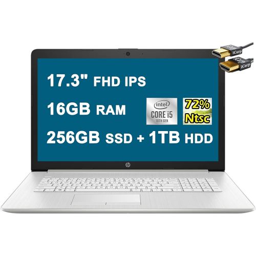 에이치피 HP Flagship 2021 17 Laptop Computer 17.3 FHD IPS (72% NTSC) 10th Gen Intel Quad-Core i5-10210U (Beats i7-8550U) 16GB DDR4 256GB SSD 1TB HDD Backlit Keyboard Webcam DVD Win10 + HDMI