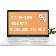HP 17 Pavilion Business Laptop, 17.3 FHD IPS, 10th Gen Intel 4-Core i5-1035G1(Beats i7-8550U), 16GB DDR4 512GB SSD 1TB HDD, DVD Backlit KB Win 10 + HDMI Cable