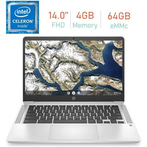 에이치피 HP Chromebook 14 FHD IPS Anti-Glare Laptop, Intel Celeron N4000 up to 2.6GHz, 4GB DDR4, 64GB eMMC, Wi-Fi, Bluetooth, Webcam, Chrome OS, Sleeve, Wireless Mouse & TWE 64GB Flash Driv