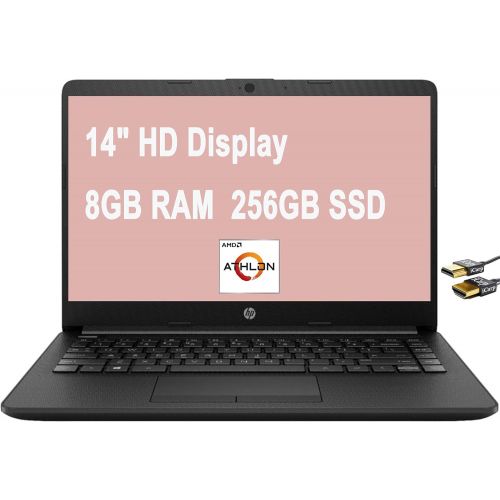 에이치피 HP Notebook 14 Sleek Laptop Computer 14 HD Anti-Glare Micro-Edge Widescreen Display AMD Athlon Silver 3050U 8GB RAM 256GB SSD Webcam Type-C Win 10 + HDMI Cable