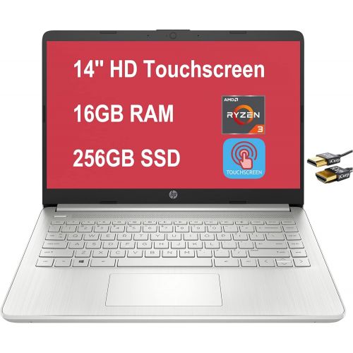 에이치피 Flagship 2021 HP 14 Laptop Computer 14 HD Touchscreen Display AMD Ryzen 3 3250U (Beats i7-7600U) 16GB RAM 256GB SSD AMD Radeon Vega 3 USB-C WiFi 6 HD Webcam Win 10 + HDMI Cable